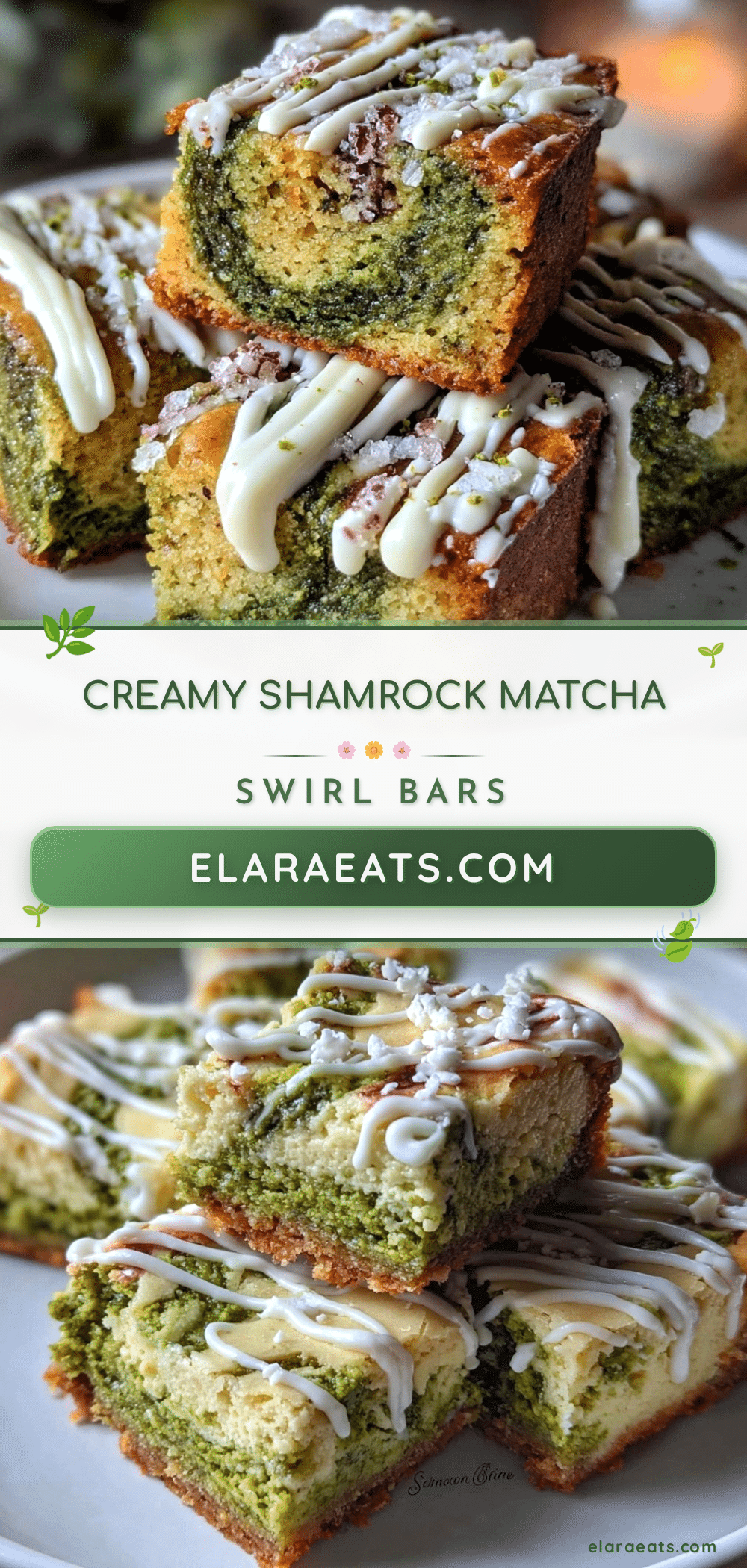 shamrock matcha cream cheese swirl bars recipe