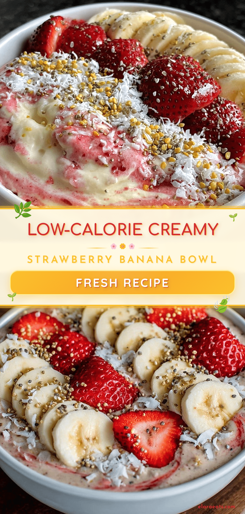 healthy calorie deficit strawberry banana protein smoothie bowl recipe