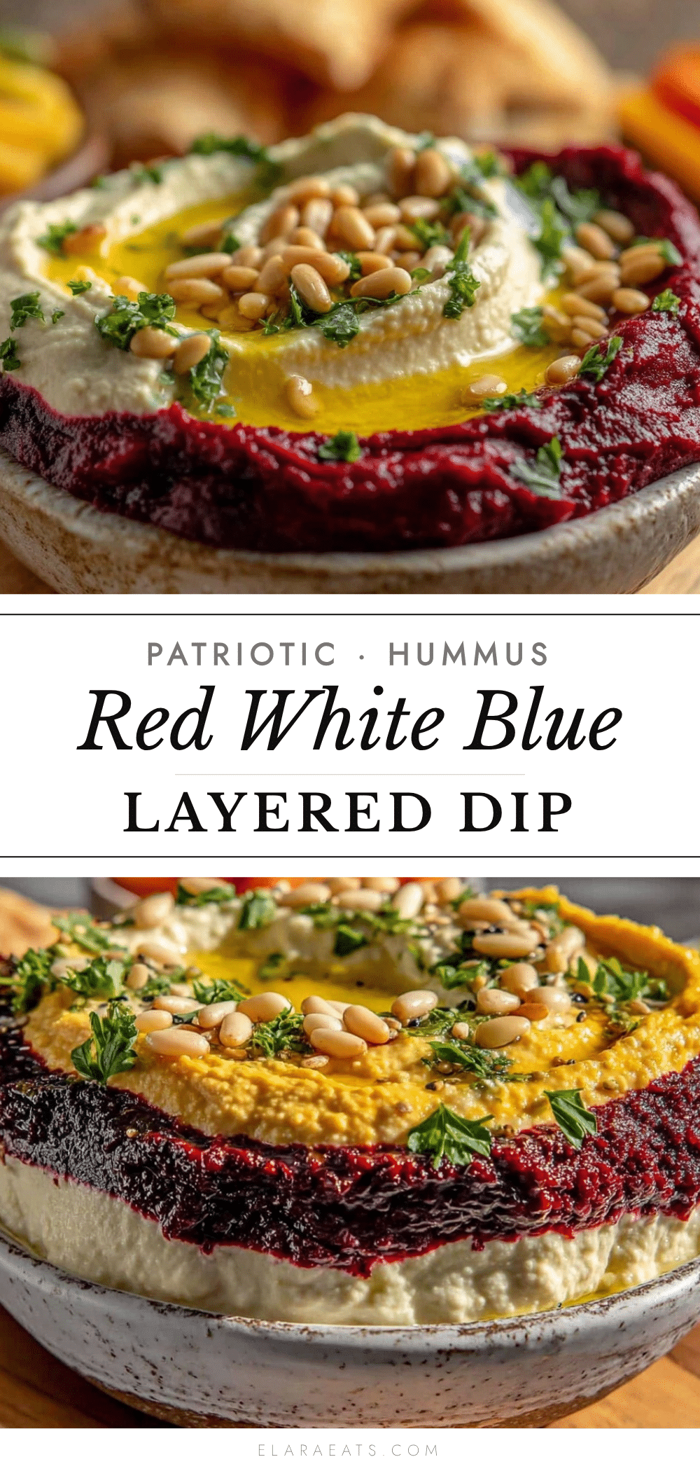 red white blue layered hummus dip recipe