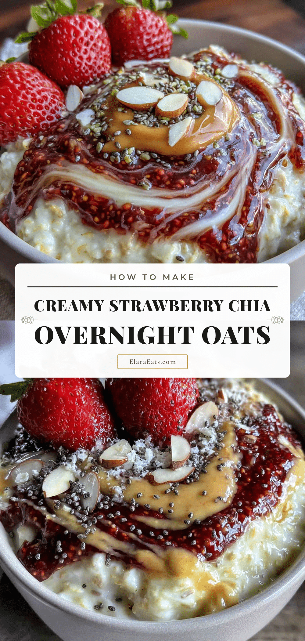 creamy strawberry chia overnight oats with almond butter recipe