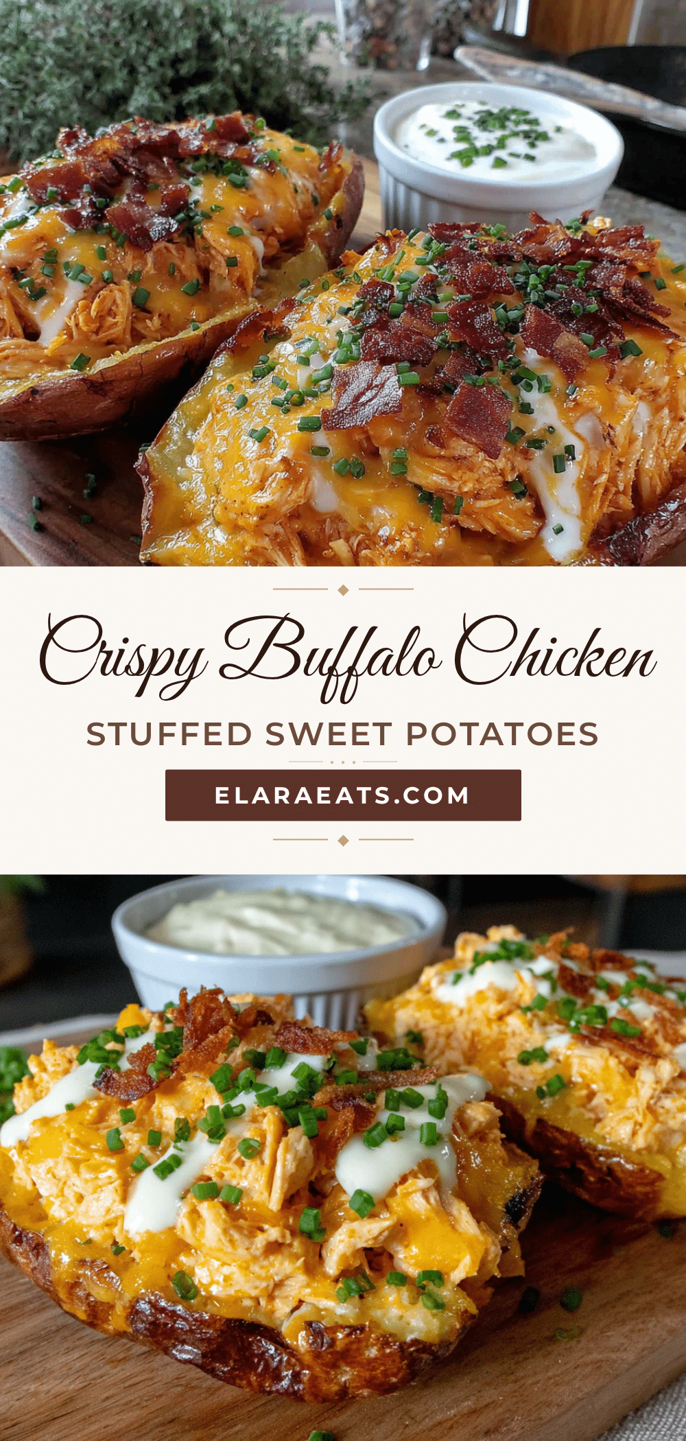 Crispy Buffalo Chicken Stuffed Sweet Potato Skins recipe