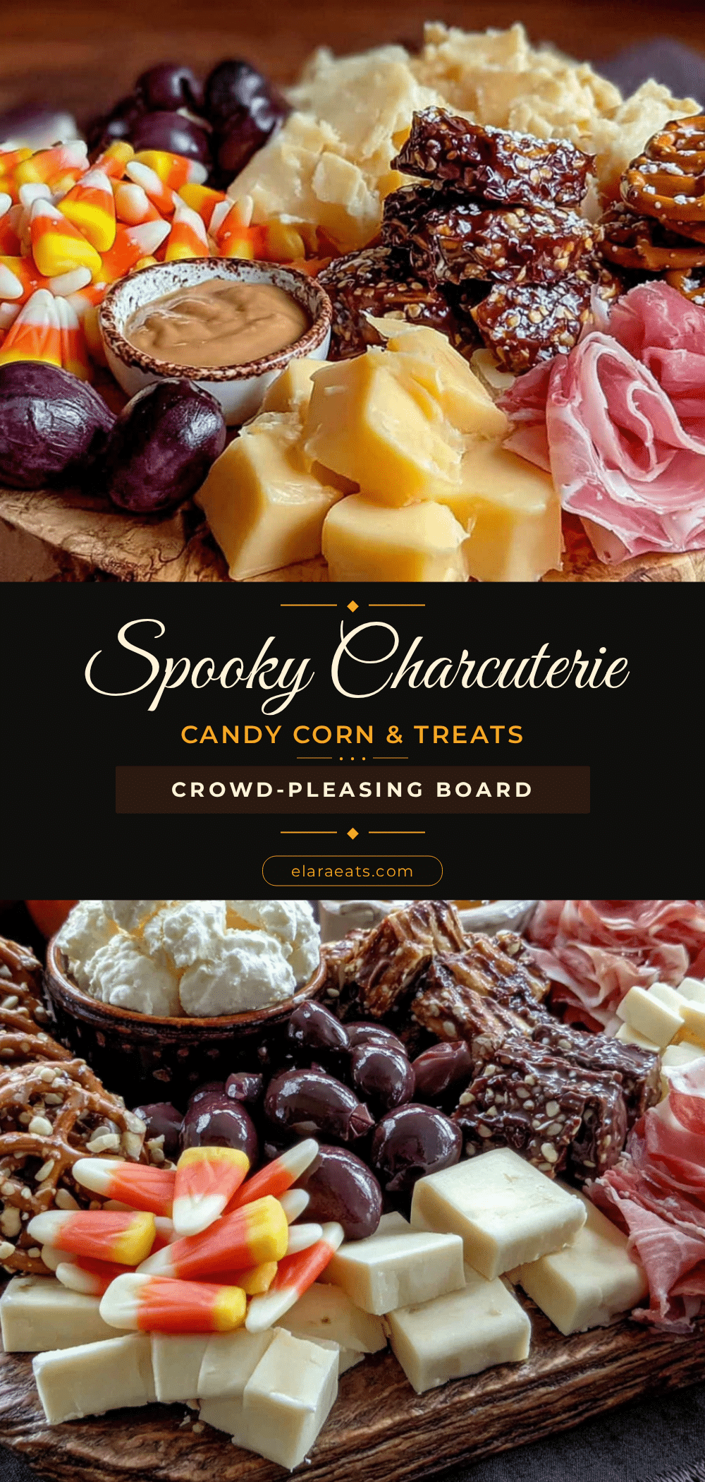 Halloween charcuterie board with candy corn recipe