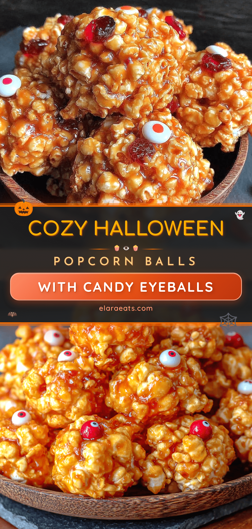 Halloween popcorn balls with candy eyeballs recipe