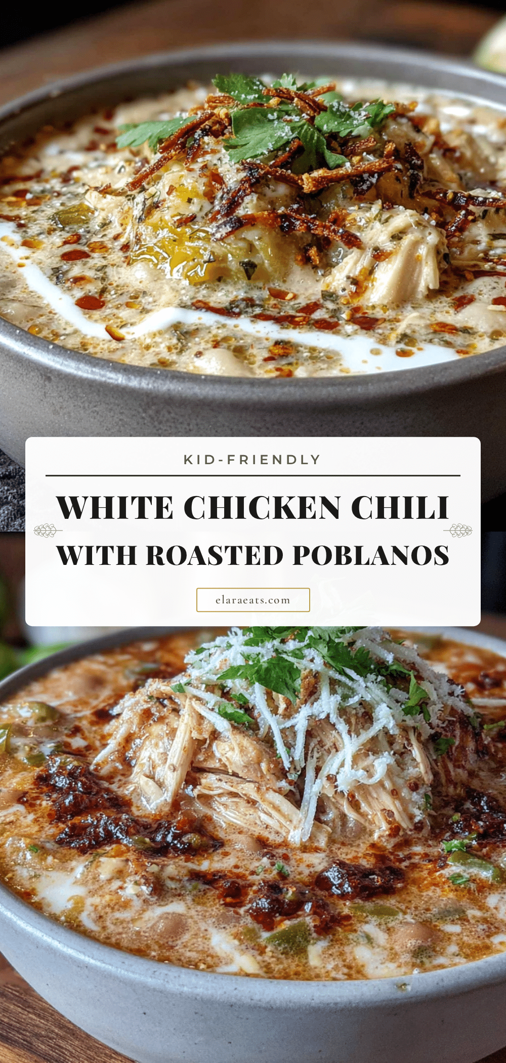 kid-friendly white chicken chili with roasted poblanos recipe