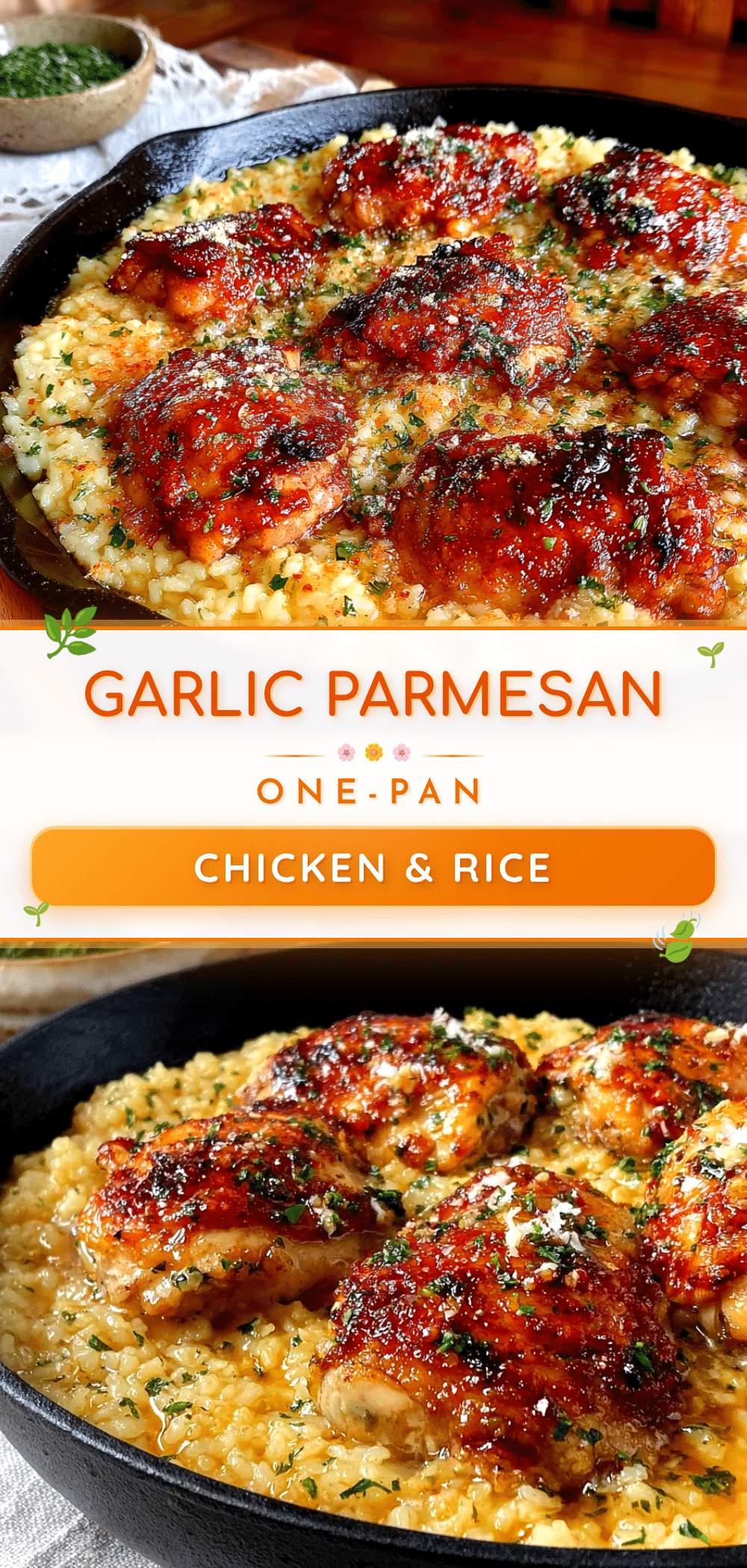 one-pan garlic parmesan chicken and rice recipe