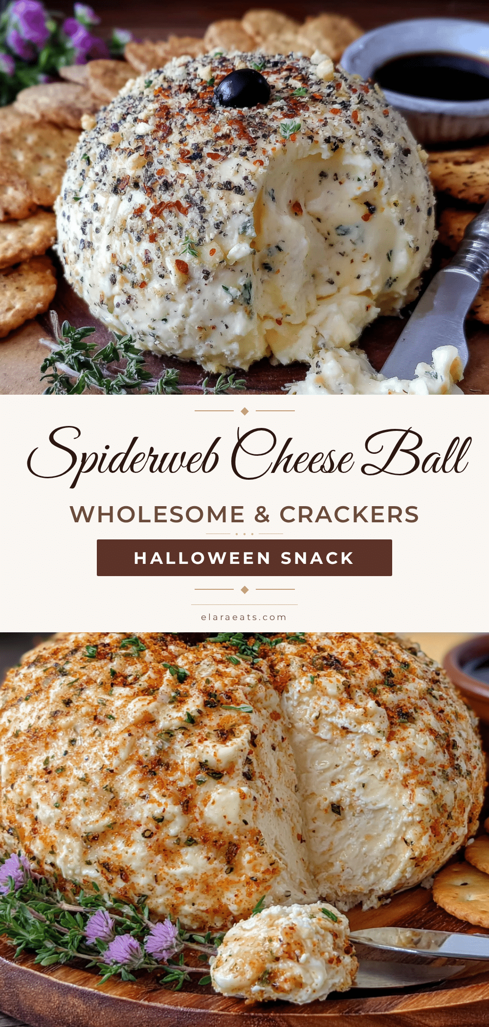 Wholesome Spiderweb Cheese Ball with Crackers recipe